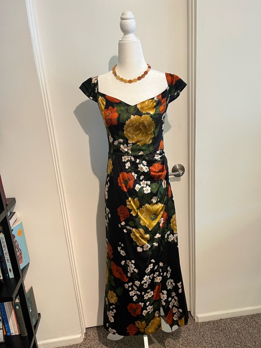 Reformation Genesis Black Floral Silk Midi Dress